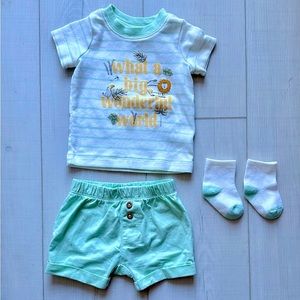 Carters 3-piece green short set -3M